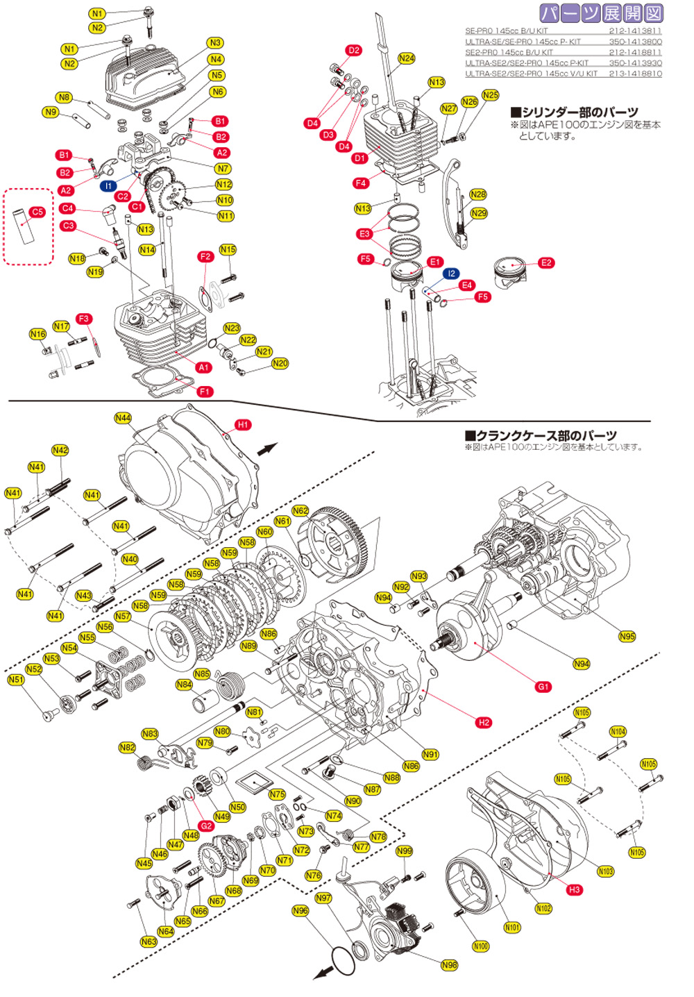 エイプ100系 SE-PRO/SE2-PRO ボアアップIT145cc パッキングリスト